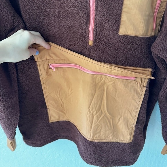 Aerie Offline Burgundy Orange Pink Pullover Sherpa Quarter Zip Pockets M - Picture 7 of 7